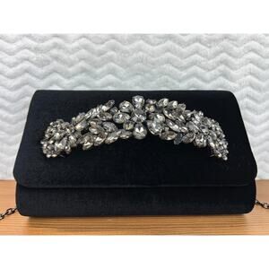 Sondra Roberts Velvet Clutch Stone Encrusted Shoulder Chain Strap Glam